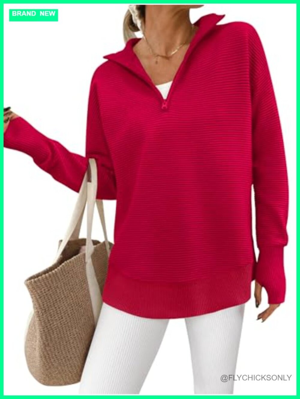 Womens Long Sleeve Quarter Zip Ribbed Knit Pullover Sweater
